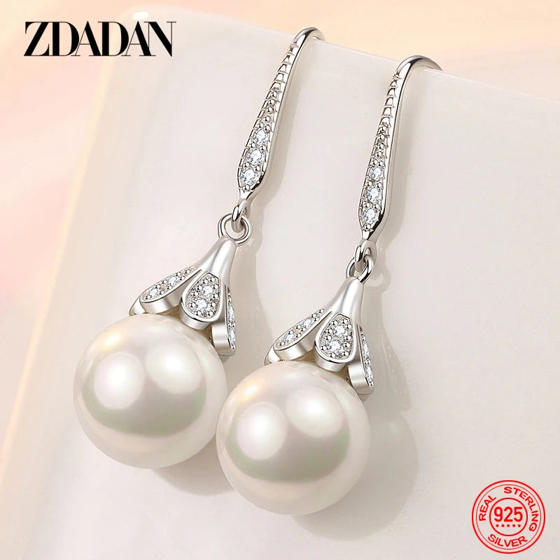 925 Silver Water Drop Pearl Long Earrings Women Jewelry