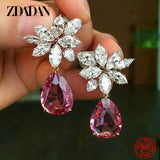 925 Silver Red Crystal Water Drop Earrings Pendant Charm Jewelry