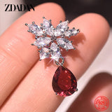 925 Silver Red Crystal Water Drop Earrings Pendant Charm Jewelry