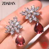 925 Silver Red Crystal Water Drop Earrings Pendant Charm Jewelry