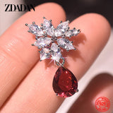 925 Silver Red Crystal Water Drop Earrings Pendant Charm Jewelry