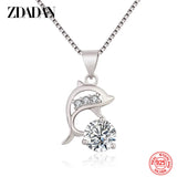 925 Silver Zircon Dolphin Necklace Women Sweet Jewelry Gift
