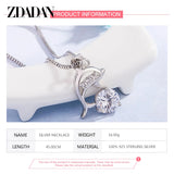 925 Silver Zircon Dolphin Necklace Women Sweet Jewelry Gift