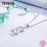 925 Silver Zircon Dolphin Necklace Women Sweet Jewelry Gift
