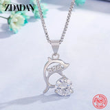 925 Silver Zircon Dolphin Necklace Women Sweet Jewelry Gift
