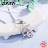 925 Silver Zircon Dolphin Necklace Women Sweet Jewelry Gift