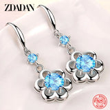 925 Silver Zircon Petal Dangle Earrings Women Party Jewelry