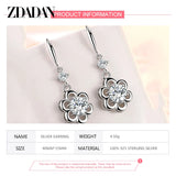 925 Silver Zircon Petal Dangle Earrings Women Party Jewelry
