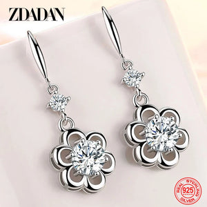 925 Silver Zircon Petal Dangle Earrings Women Party Jewelry
