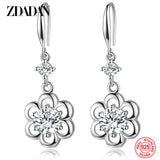 925 Silver Zircon Petal Dangle Earrings Women Party Jewelry