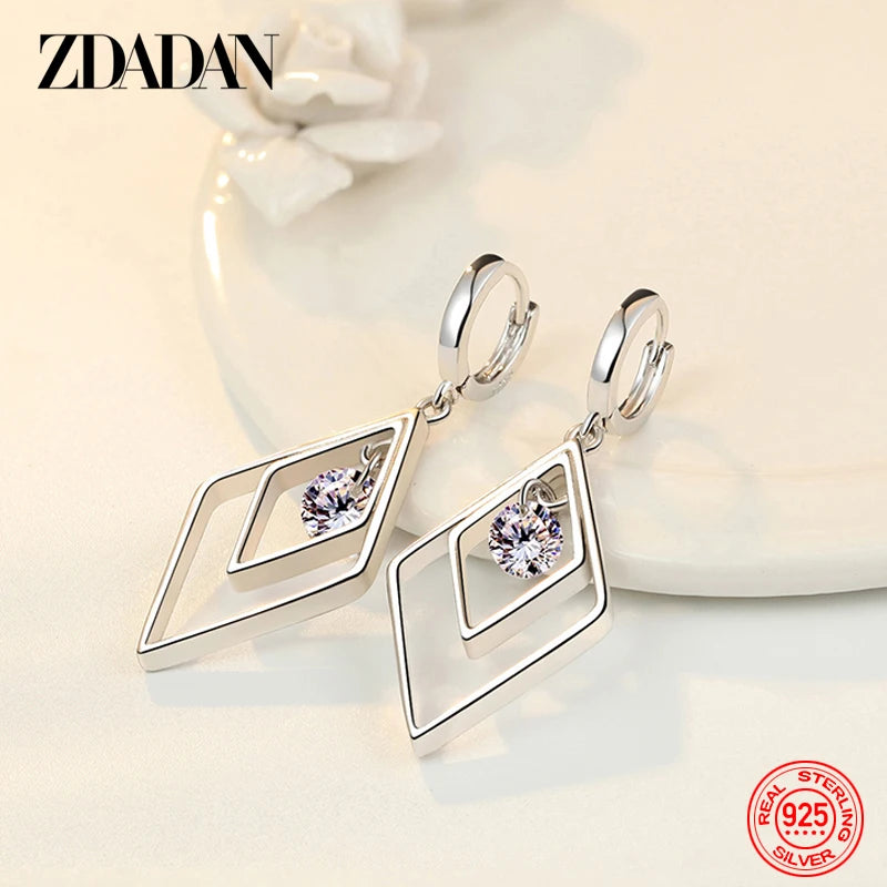 925 Silver Zircon Geometric Earrings Wedding Jewelry