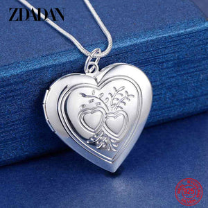 925 Silver Heart Frame Necklace Women Snake Chain Wedding Jewelry