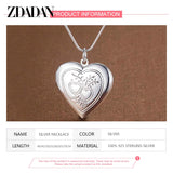 925 Silver Heart Frame Necklace Women Snake Chain Wedding Jewelry