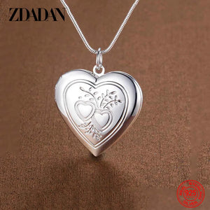925 Silver Heart Frame Necklace Women Snake Chain Wedding Jewelry