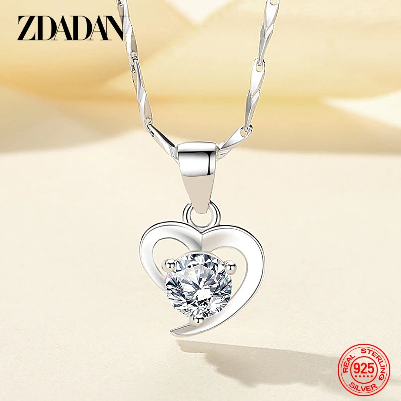 Heart Zircon Pendant in 999 Sterling Silver Necklace