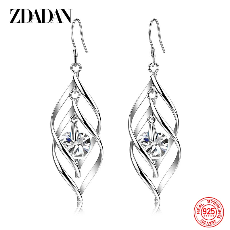 Arrival 925 Silver Crystal Long Dangle Earrings Wedding Charm Jewelry