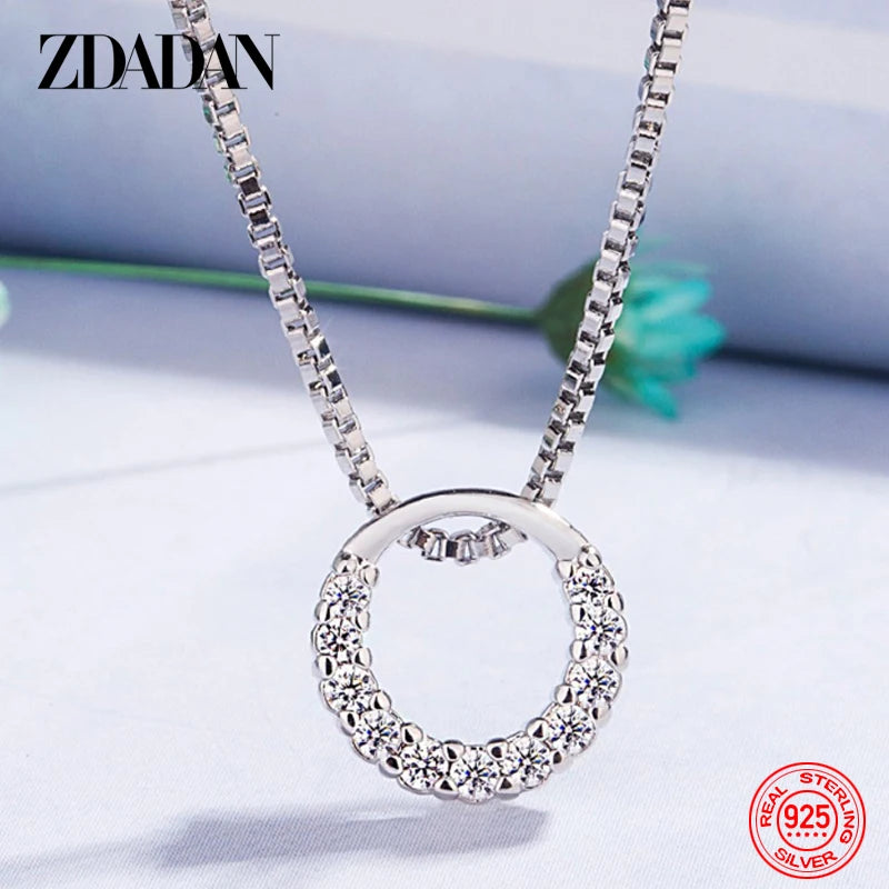 925 Sterling Silver Round Circle Necklace For Women