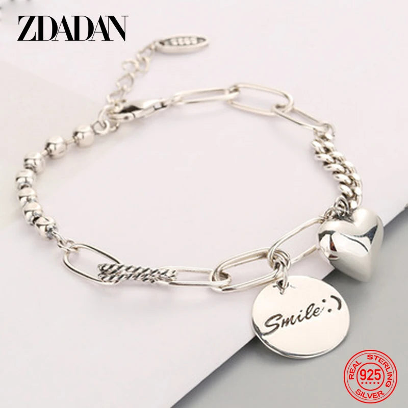 925 Sterling Silver Heart Bracelet for Women Party Jewelry Gift
