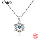 925 Sterling Silver Snowflake Crystal Necklace Chain For Women