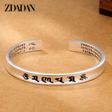 925 Silver Heart Sutra Letter Bracelet Cuff for Women
