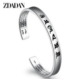 925 Silver Heart Sutra Letter Bracelet Cuff for Women
