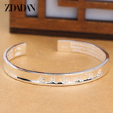 925 Silver Heart Sutra Letter Bracelet Cuff for Women