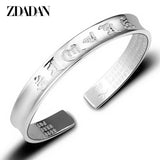 925 Silver Heart Sutra Letter Bracelet Cuff for Women