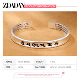 925 Silver Heart Sutra Letter Bracelet Cuff for Women