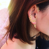 Zircon Ear Cuff Earrings Leaf Surround Stud Sweet Jewelry