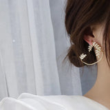 Zircon Ear Cuff Earrings Leaf Surround Stud Sweet Jewelry