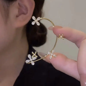 Zircon Pearl Flower Ear Bones Clip Women's Earrings Ear Cuff
