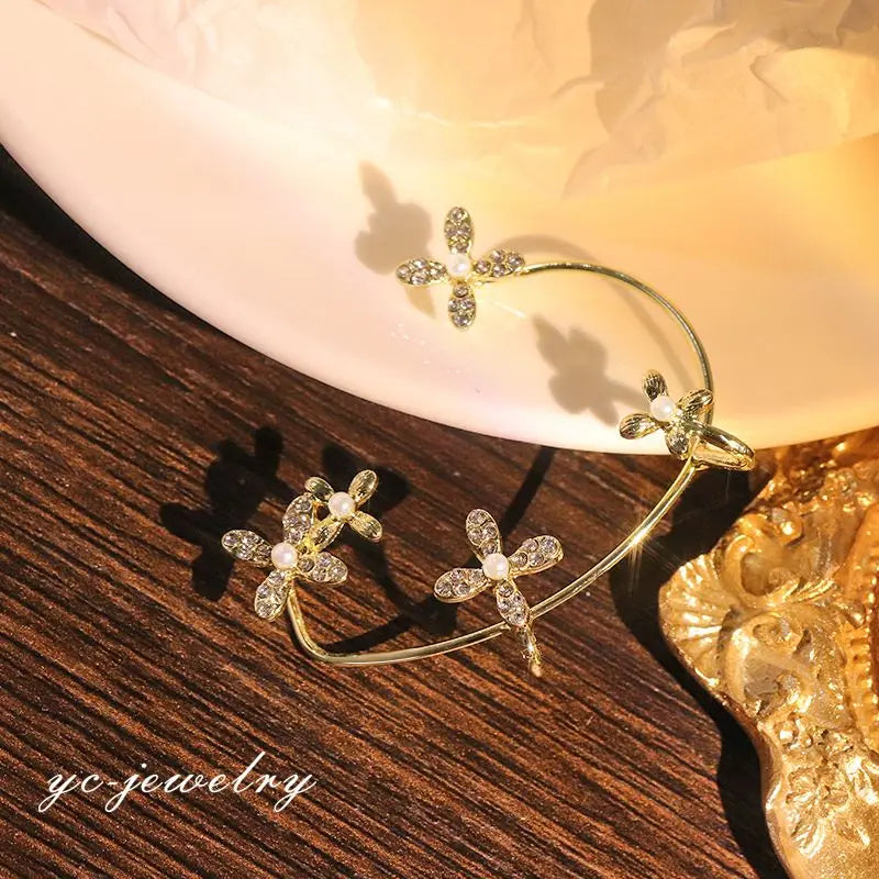 Zircon Pearl Flower Ear Bones Clip Women's Earrings Ear Cuff