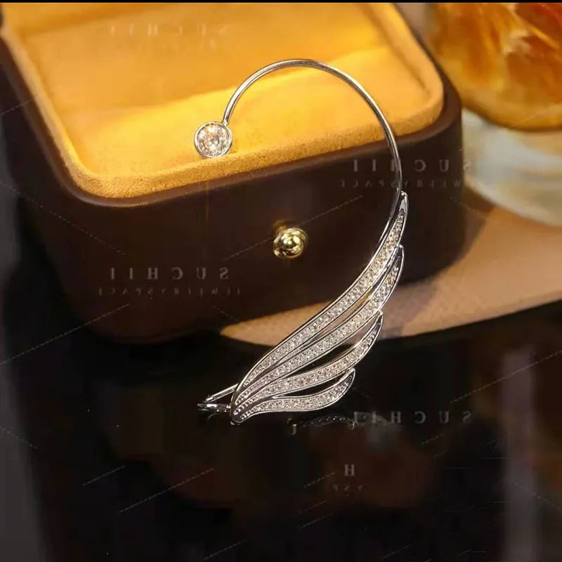 Feather Ear Stud Ear Cuff Zircon Clip Lady Jewelry