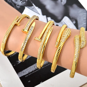 Zircon Bracelet 18K Plated Snake Geometry Twist Bangle