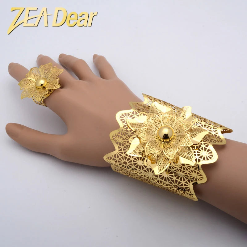 Flower Women's Bangle Ring Set - Charming Party Jewelry