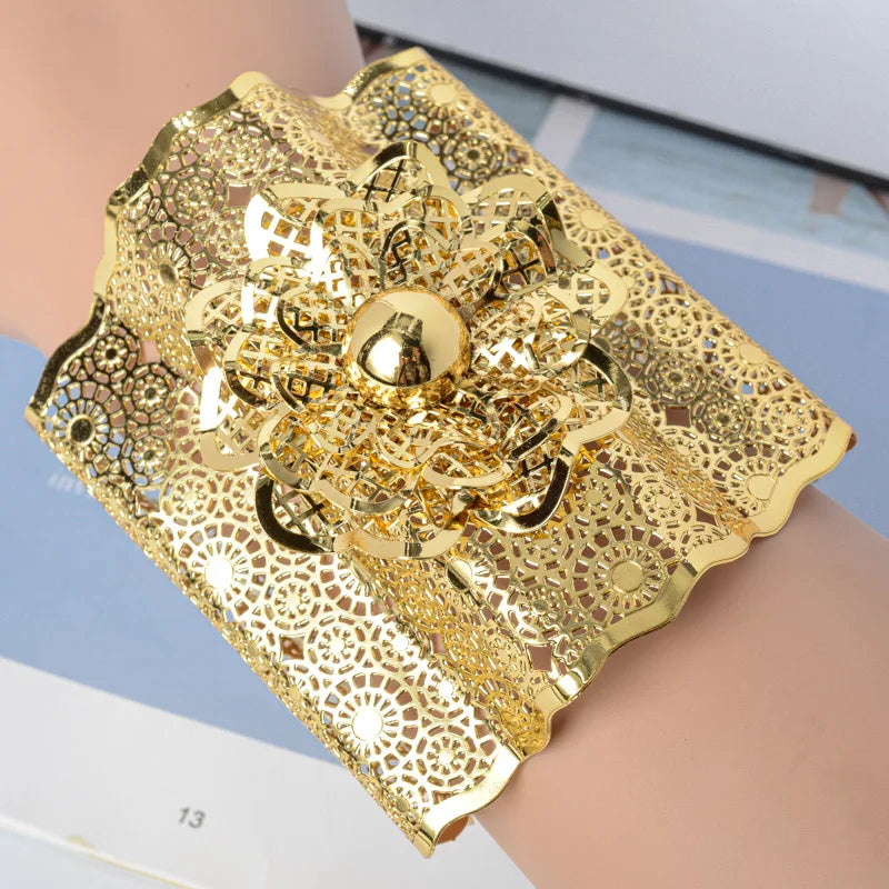 Big Bangle Hollow Flower Style Women Copper Plated Adjustable Gift