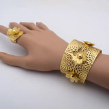 Dubai Flower Bangle With Ring Set - Bridal Wedding Ethiopian Jewelry