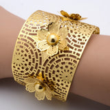 Dubai Flower Bangle With Ring Set - Bridal Wedding Ethiopian Jewelry