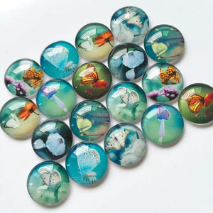 Mixed Butterfly Pattern Glass Cabochons 12mm 20mm Round Jewelry Supplies