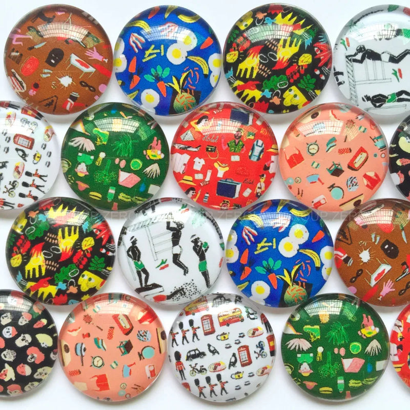 Mixed Dogs Pattern Glass Cabochons 12mm 20mm Round Jewelry Supplies