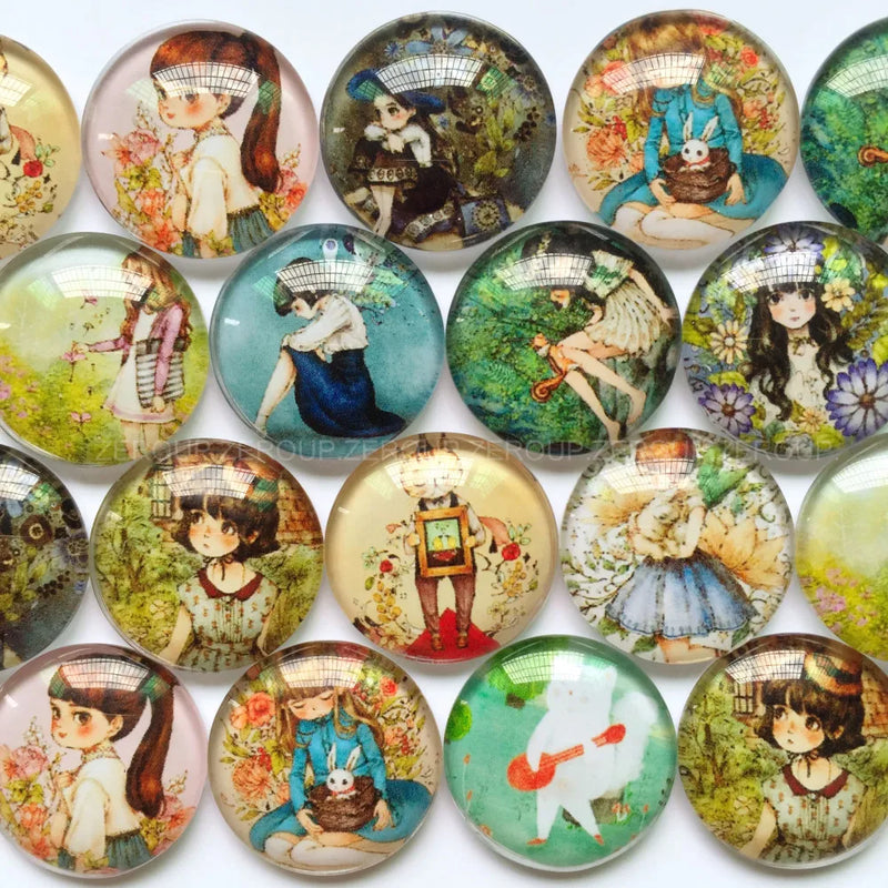 Mixed Pattern Glass Cabochons 12mm 20mm Domed Round Jewelry Supplies BCH052