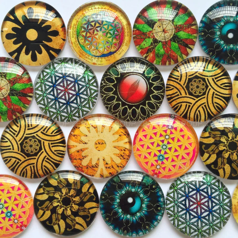 Glass Cabochons Mixed Pattern 12mm 20mm Domed Round Jewelry BCH187