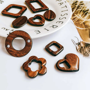 Wooden Round Beads Bronze Pendant Earrings Diy Material