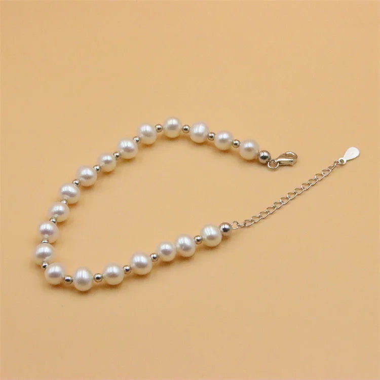 ZFSILVER 925 Sterling Silver Pearl Bracelet Party Jewelry Gift
