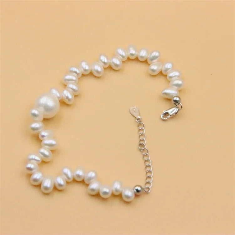 925 Sterling Silver Charm Freshwater Pearl Bracelet for Women