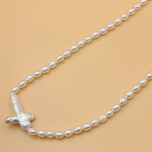 925 Silver Baroque Cross Freshwater Pearl Necklace for Women