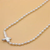 925 Silver Baroque Cross Freshwater Pearl Necklace for Women