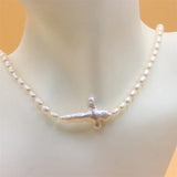 925 Silver Baroque Cross Freshwater Pearl Necklace for Women