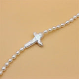 925 Silver Baroque Cross Freshwater Pearl Necklace for Women