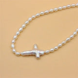 925 Silver Baroque Cross Freshwater Pearl Necklace for Women